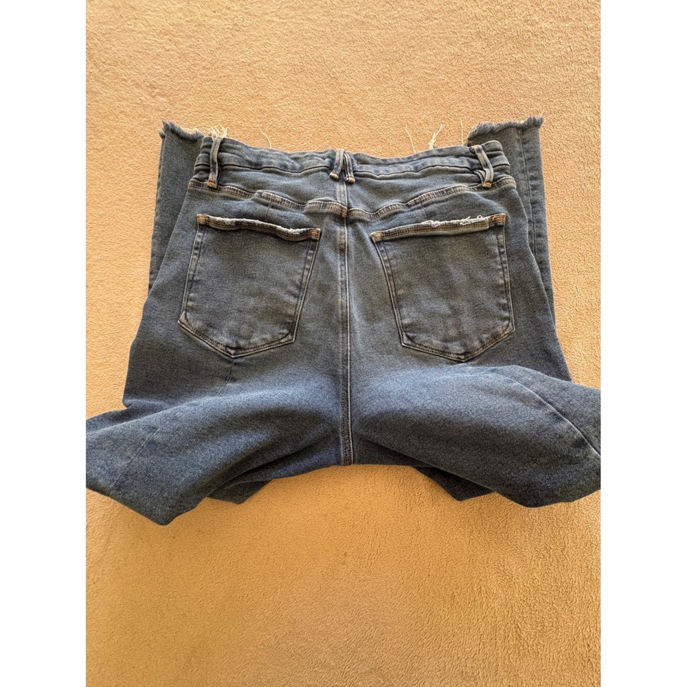 Good American Distressed Flare Jeans Indigo Blue Cropped Raw Hem Women's 15 (33) - Picture 5 of 9